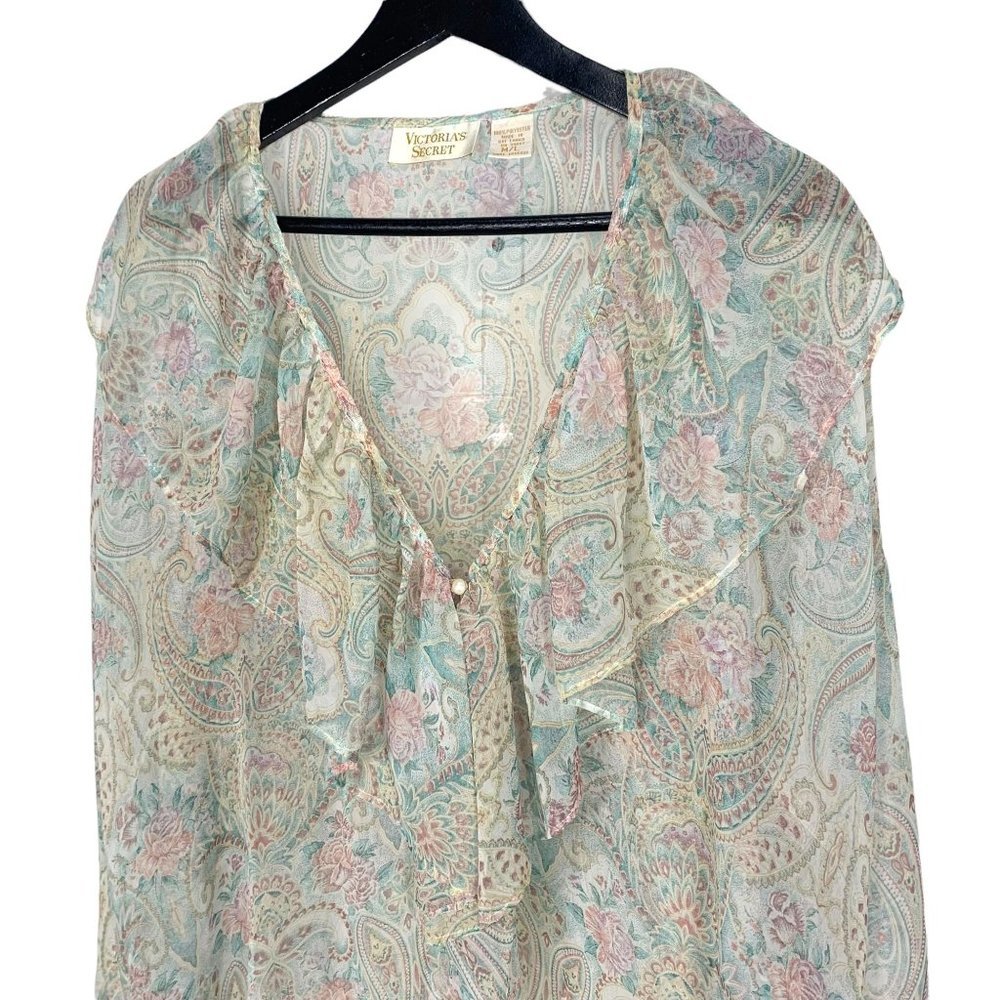 Vintage 90s Victoria's Secret Gold Label Paisley Floral Sheer Night Gown Large - Picture 2 of 8
